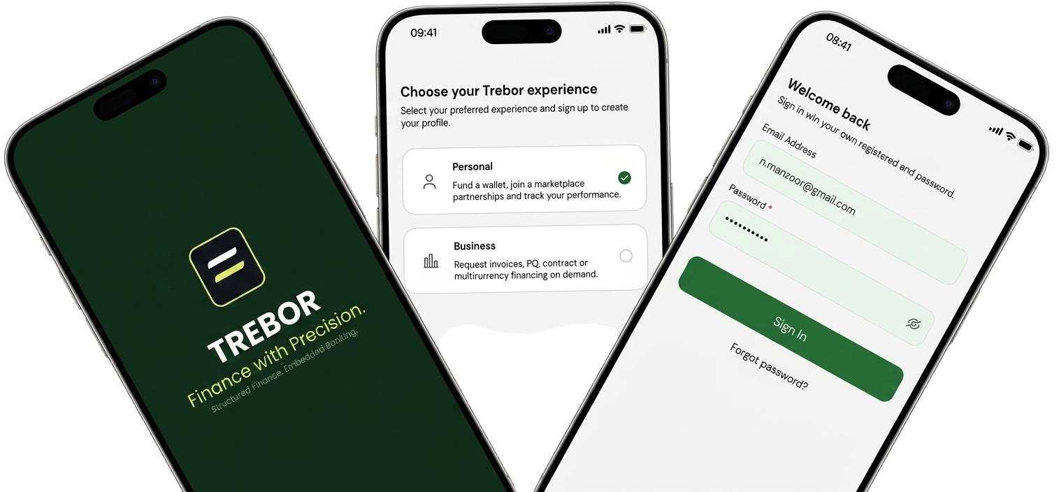 Trebor app screens