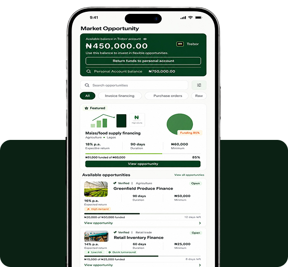 Trebor Marketplace app screen